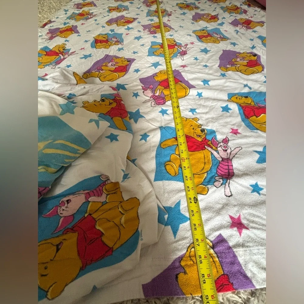 3 Piece VTG Winnie the Pooh Fleece Top Sheet, Fitted Sheet, Pillowcase 90” 60”